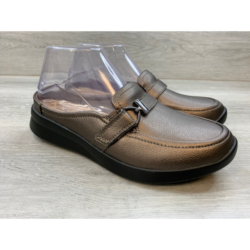 Clarks Collection Brown Metallic Leather Mules Clogs Women's 7.5 W Shoes
